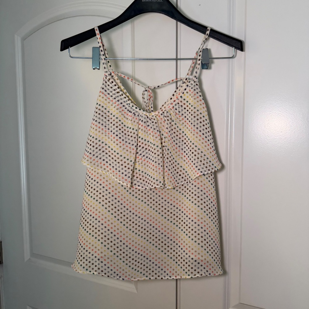 Daily Special Polka Dot Ruffle Camisole Top Small Multicolor Spaghetti Strap
